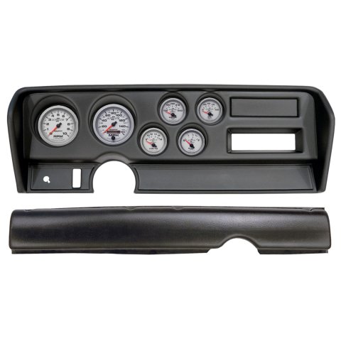 AutoMeter Ultra-Lite II Instrument Clusters for 1970-1972 GTO, LEMANS - 2914-14 Gauge Kit, II, Analog, Silver Face, Speedo, Tach, Oil, Water, Volt, Fuel, Black Numbers, Red Pointers, Black Panel, Pontiac, No A/C, Kit