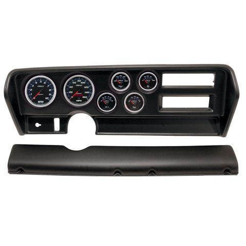 AutoMeter Cobalt Instrument Clusters for 1970-1972 GTO, LEMANS - 2915-05 Gauge Kit, Cobalt, Analog, Black Face, Speedo, Tach, Oil, Water, Volt, Fuel, White/Blue Numbers, Red Pointers, Black Panel, Pontiac, With A/C, Kit