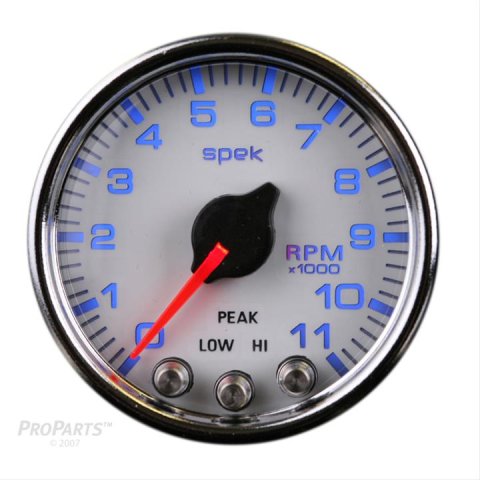 AutoMeter Spek-Pro Tachometer Gauges P33611 Gauges, Tachometer, 0-11,000 rpm, 2 1/16 in., White Face, Multicolor Numbers, Chrome Bezel, Analog, Flat Clear Lens, Pit Road Software, Each