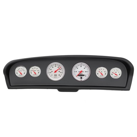 AutoMeter Arctic White Instrument Clusters for 1961-1966 F-100, F-250, F-350 - 2144-03 Gauge Kit, White, Analog, Speedometer, Tach, Oil, Water, Volt, Fuel, Black Numbers, Red Pointers, Black Panel, Chevy, Kit
