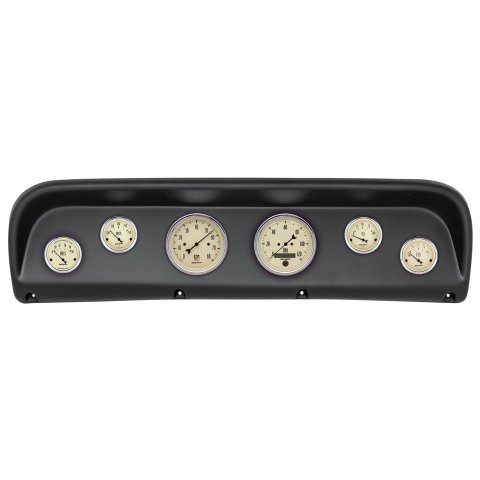AutoMeter Antique Beige Instrument Clusters 2145-02 Gauge Kit, Beige, Analog, Speedometer, Tach, Oil, Water, Volt, Fuel, Black Numbers and Pointers, Black Panel, Ford, Kit