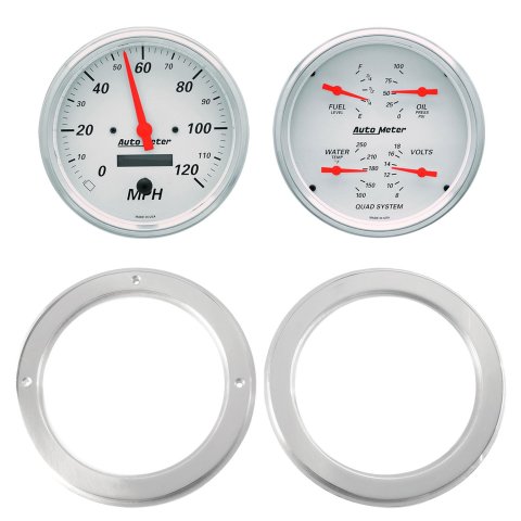 AutoMeter Arctic White Instrument Clusters 7037-03 Gauge Kit, White, Analog, Speedometer, Oil, Water, Volt, Fuel, Black Numbers, Red Pointers, Aluminum Panel, Chevy, Kit