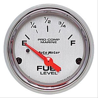 AutoMeter Pro-Comp Marine Analog Gauges 200760-35 Gauges, Gauges, Fuel Level, Empty-Full, 2 1/16 in., Analog, Silver Face, Chrome Bezel, Electrical, Each