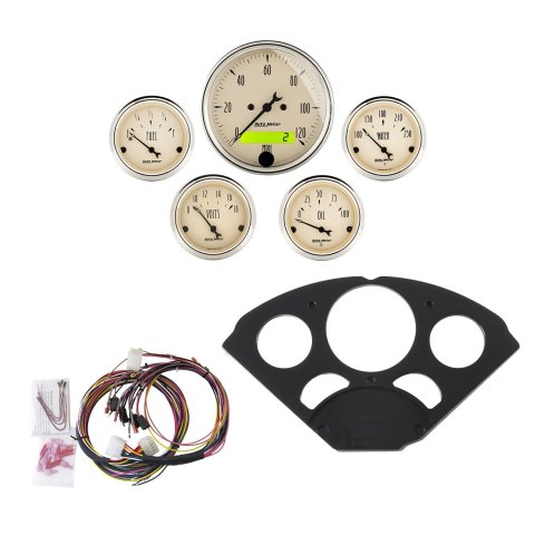 AutoMeter Antique Beige Instrument Clusters 7055-AB Cluster, Beige, Analog, Speedometer, Oil Pressure, Water Temperature, Fuel Level, Voltmeter, Black Gauge Panel, Chevy, Kit
