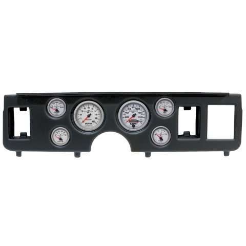 AutoMeter Ultra-Lite II Instrument Clusters for 1979-1986 MUSTANG - 2917-14 Gauge Kit, II, Analog, Silver Face, Speedo, Tach, Oil, Water, Volt, Fuel, Black Numbers, Red Pointers, Black Panel, Ford, Kit
