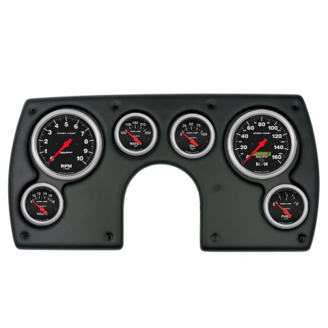 AutoMeter Sport-Comp Instrument Clusters for 1982-1989 CAMARO - 2921-11 Gauge Kit, Sport-Comp, Analog, Black Face, Speedo, Tach, Oil, Water, Volt, Fuel, White Numbers, Red Pointers, Black Panel, Chevy, Kit