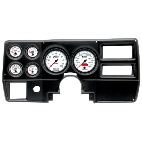 AutoMeter Phantom II Instrument Clusters 2923-10 Gauge Kit, II, Analog, White Face, Speedo, Tach, Oil, Water, Volt, Fuel, Silver Numbers, Red Pointers, Black Panel, Chevy, With A/C, Kit