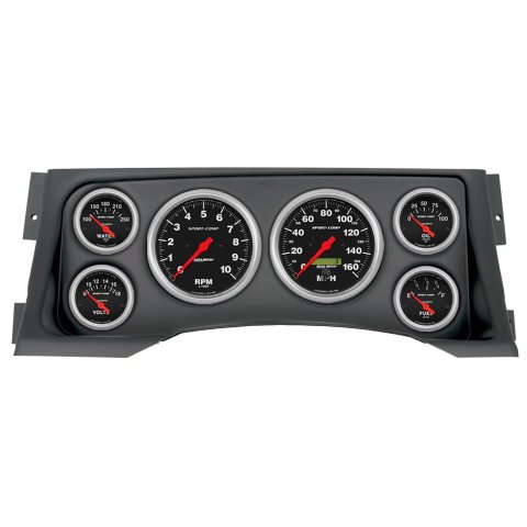 AutoMeter Sport-Comp Instrument Clusters 2928-11 Gauge Kit, Sport-Comp, Analog, Black Face, Speedometer, Tach, Oil, Water, Volt, Fuel, White Numbers, Red Pointers, Black Panel, Chevy, GMC, Kit