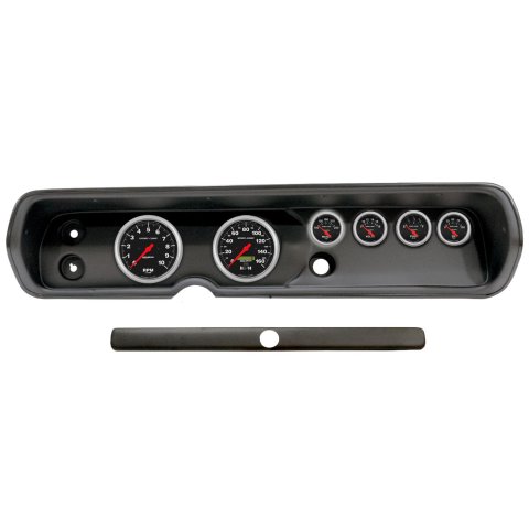 AutoMeter Sport-Comp Instrument Clusters for 1964-1965 CHEVELLE, EL CAMINO, MALIBU - 2929-11 Gauge Kit, Sport-Comp, Analog, Black Face, Speedometer, Tach, Oil, Water, Volt, Fuel, White Numbers, Red Pointers, Black Panel, Chevy, Kit