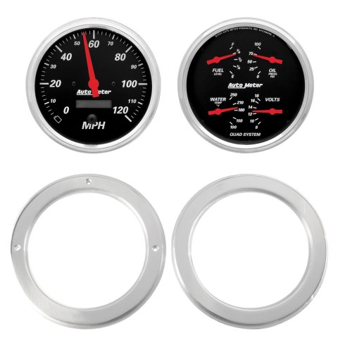AutoMeter Designer Black Instrument Clusters 7037-06 Gauge Kit, Black, Analog, Speedometer, Oil, Water, Volt, Fuel, White Numbers, Red Pointers, Aluminum Panel, Chevy, Kit