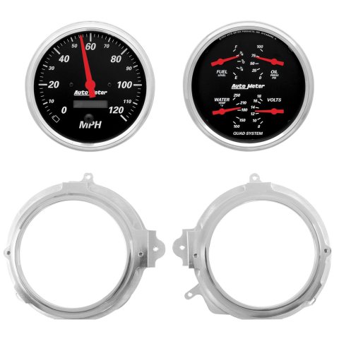 AutoMeter Designer Black Instrument Clusters for 1967-1968 CAMARO, FIREBIRD - 7050-06 Gauge Kit, Black, Analog, Speedometer, Oil, Water, Volt, Fuel, White Numbers, Red Pointers, Aluminum Panel, Chevy, Pontiac, Kit