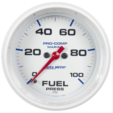 AutoMeter Pro-Comp Marine Analog Gauges 200851 Gauge, Marine, Fuel Pressure, 2 5/8 in., 0-100 psi, Full Sweep, White Face, Red Pointer, White Bezell, Electrical, Each