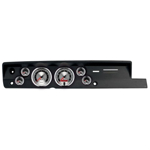 AutoMeter American Muscle Instrument Clusters for 1967-1969 BARRACUDA - 2118-01 Gauge Kit, Muscle, Analog, Silver Face, Speedo, Tach, Oil, Water, Volt, Fuel, White Numbers, Red Pointers, Black Panel, Plymouth, Kit