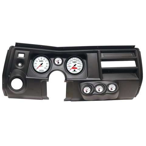 AutoMeter Phantom II Instrument Clusters for 1969 CHEVELLE, EL CAMINO - 2911-10 Gauge Kit, II, Analog, White Face, Speedo, Tach, Oil, Water, Volt, Fuel, Silver Numbers, Red Pointers, Black Panel, Chevy, Vent, Kit