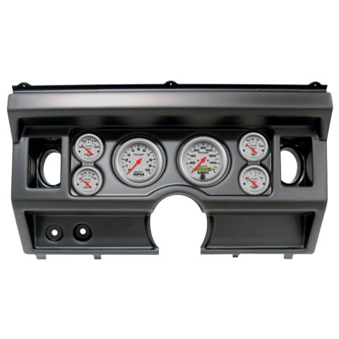 AutoMeter Ultra-Lite Instrument Clusters 2919-13 Gauge Kit, Ultra-Lite, Analog, Silver Face, Speedo, Tach, Oil, Water, Volt, Fuel, Black Numbers, Red Pointers, Black Panel, Ford, With A/C, Kit