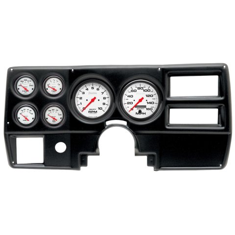 AutoMeter Phantom Instrument Clusters 2923-09 Gauge Kit, Phantom, Analog, White Face, Speedo, Tach, Oil, Water, Volt, Fuel, Black Numbers, Red Pointers, Black Panel, Chevy, With A/C, Kit