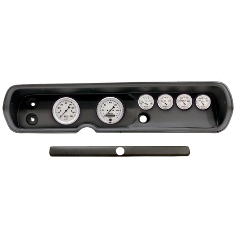 AutoMeter Old Tyme White Series Instrument Clusters for 1964-1965 CHEVELLE, EL CAMINO, MALIBU - 2929-08 Gauge Kit, White, Analog, Speedometer, Tach, Oil, Water, Volt, Fuel, Black Numbers and Pointers, Black Panel, Chevy, Kit