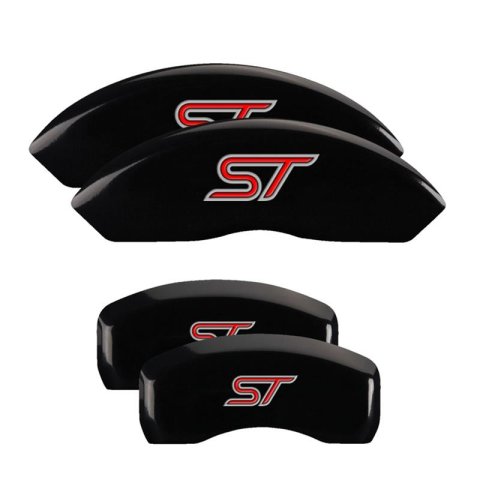 MGP Black Caliper Covers for 2020-2025 EXPLORER - 10252SST1BK Set of 4 caliper covers, Engraved Front and Rear: ST (No bolts), powder coat finish, silver characters