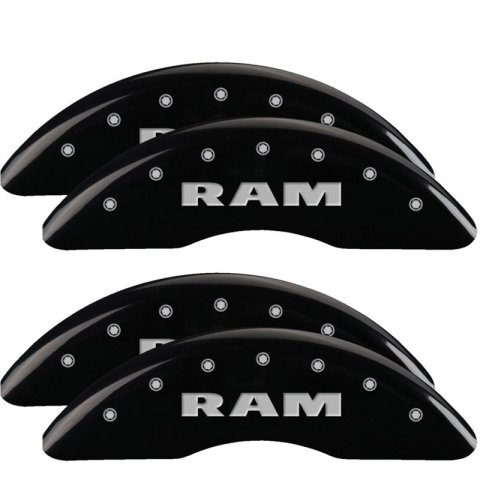 MGP Caliper Covers - Brake for 2021-2023 2500, 3500 55007SRAMBK Set of 4 caliper covers, Engraved Front and Rear: RAM, Black powder coat finish, silver characters