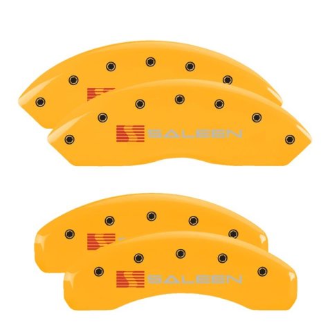 MGP Caliper Covers - Brake for 2021-2023 MUSTANG 10202SSLNYL Set of 4 caliper covers, Engraved Front: Saleen Engraved Rear: Saleen, Yellow powder coat finish, black characters