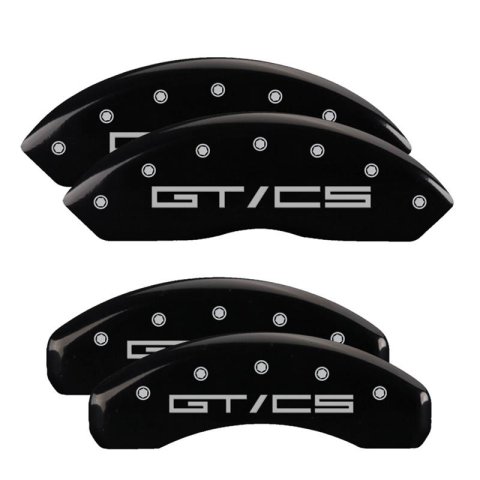MGP Black Caliper Covers for 2015-2023 MUSTANG - 10202SGTCBK Set of 4 caliper covers, Engraved Front: GT/CS Egraved Rear: GT/CS, powder coat finish, silver characters