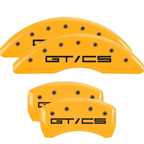MGP Yellow Caliper Covers for 2015-2023 MUSTANG - 10201SGTCYL Set of 4 caliper covers, Engraved Front: GT/CS Egraved Rear: GT/CS, powder coat finish, black characters