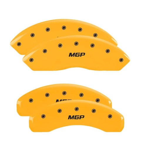 MGP Yellow Caliper Covers for 2020-2025 EXPLORER - 10254SMGPYL Set of 4 caliper covers, Engraved Front and Rear: MGP, powder coat finish, black characters