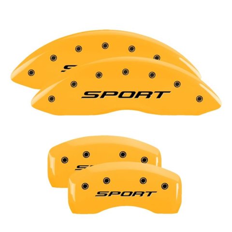 MGP Yellow Caliper Covers for 2020-2025 EXPLORER - 10252SSPTYL Set of 4 caliper covers, Engraved front and Rear: Sport (2015), powder coat finish, black characters