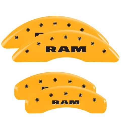 MGP Caliper Covers - Brake for 2019-2024 1500 55006SRAMYL Set of 4 caliper covers, Engraved Front and Rear: RAM, Yellow powder coat finish, black characters