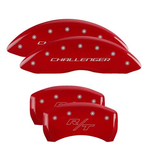 MGP Caliper Covers Brake 12162SCBRBL Set Of 4 Covers, Engraved Front: Challenger (Block) - Engraved Rear: RT (Vintage)Blue Powder Coat Finish, Silver Characters