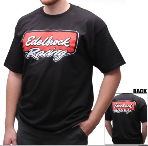 Edelbrock Racing T-Shirts 2314 T-Shirt, Short Sleeve, Cotton, Black, Logo, Men's 2X-Large, Each