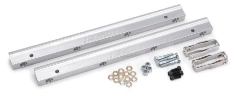 Edelbrock Aluminum Fuel Rails 3210 Rails, Aluminum, Clear Anodized, Victor Jr. EFI, -6 AN Inlet, for use with EDL-28115, V8, AMC, Pair