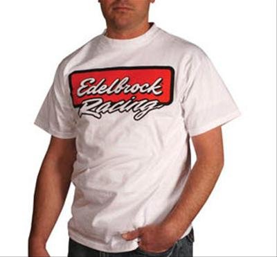 Edelbrock Racing T-Shirts 2366 T-Shirt, Cotton, Racing, White, Medium, Each