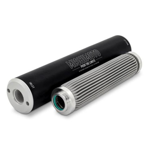 Mishimoto 10 Microns Fuel Filter with -10 AN O-ring Inlet Size MMFF-HF-S010 Filter, High Flow, Aluminum, Black, Anodized, Serviceable, 10-Micron, Stainless Steel Element, ORB, Female Threads, Each