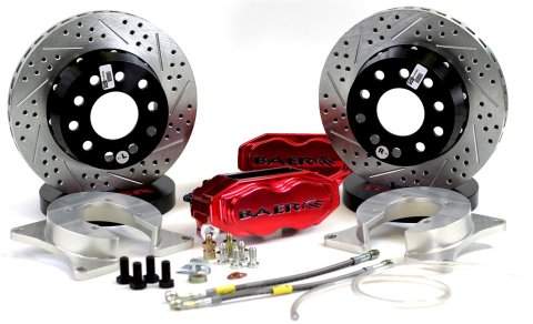 Baer Brakes SS4+ Disc Brake Systems 4262324FR Kits, SS4 Plus Systems, Rear, Cross-drilled/Slotted Rotors, Fire Red Calipers, Ford 9 in., Small Ford Flange, RWD, Kit
