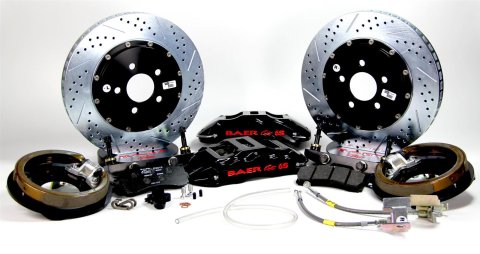 Baer Brakes Claw Extreme+ Disc Brake Systems 4302427B Kit, Extreme+, Rear, Cross-drilled/Slotted Rotors, 6-piston Black Powdercoated Calipers, Chevy, Kit