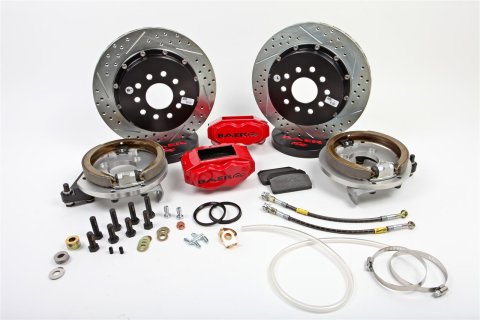 Baer Brakes SS4 Disc Brake Systems 4302404R Kit, SS4, Rear, Cross-drilled/Slotted Rotors, 4-piston Red Powdercoated Calipers, Chevy, Kit