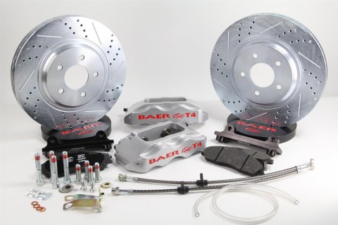Baer Brakes Track4 Disc Brake Systems 4301412S Kit, Track4, Front, Cross-drilled/Slotted Rotors, 4-piston Silver Powdercoated Calipers, Chevy, Kit
