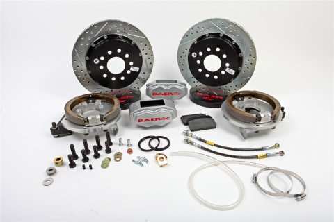 Baer Brakes SS4+ Disc Brake Systems 4262262S Kits, SS4 Plus Systems, Rear, Cross-drilled/Slotted Rotors, Silver Calipers, Ford 9 in., Big Ford (3.500 in. x 2.375 in.), Kit