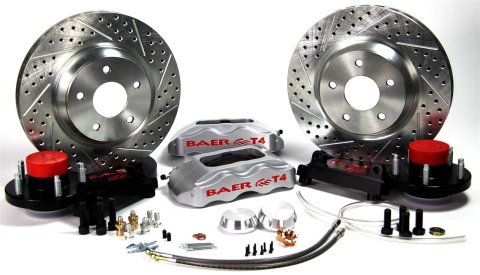 Baer Brakes Track4 Disc Brake Systems 4141048S Kits, Systems, Front, Cross-drilled/Slotted Rotors, 4-piston Silver Powdercoated Calipers, Dodge, Plymouth, Kit