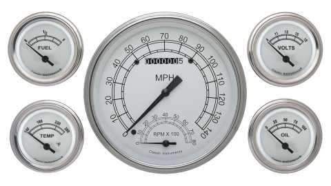 Classic Instruments White Series Gauge Sets CW65SLC Gauges, Series, Speedometer, Tach, Water Temperature, Fuel Level, Face, Analog, Set of 6