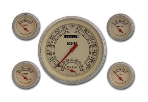 Classic Instruments Vintage Series Gauge Sets VT65SLF Gauges, Series, Speedometer, Oil Pressure, Water Temperature, Fuel Level, Cream Face, Analog, Set of 5