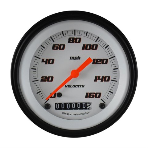 Classic Instruments Velocity Series Speedometers VS55WBLF Gauge, Velocity, Analog, Electrical, Speedometer, 3 3/8 in. Diameter, White Face, Each