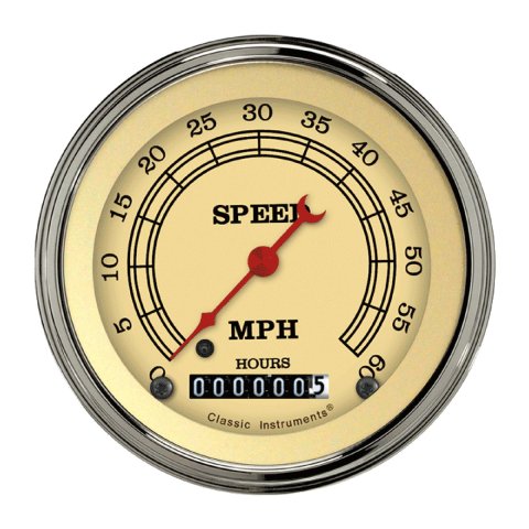 Classic Instruments Vintage Series Speedometers LSVT Gauge, Series, Speedometer, 0-60 mph, 3 3/8 in., Cream Face, Analog, Electrical, Each