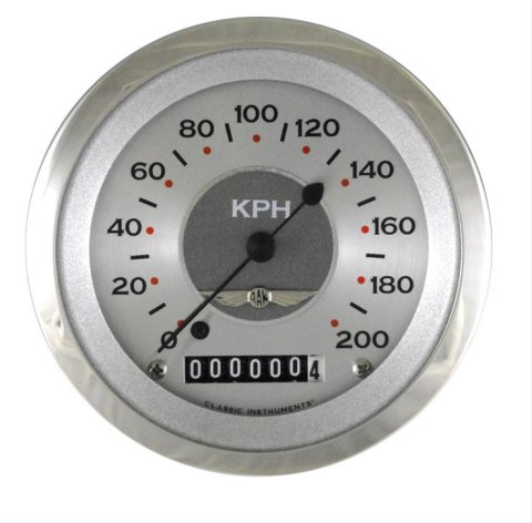 Classic Instruments All-American Series Speedometers AW59SRC Speedometer, All-American, 3 3/8 in. Diameter, 0-200 kph, Analog, Electrical, Curved Face, Each