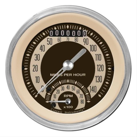 Classic Instruments Nostalgia VT Series Gauge Sets NT20SHC Gauge, Series, Speedometer, Tachometer, Beige Face, Analog, Each