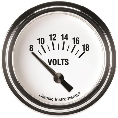 Classic Instruments White Hot Series Gauges WH230SLF Gauge, Series, Voltmeter, 8-18 V, 2 5/8 in., Analog, Electrical, Each