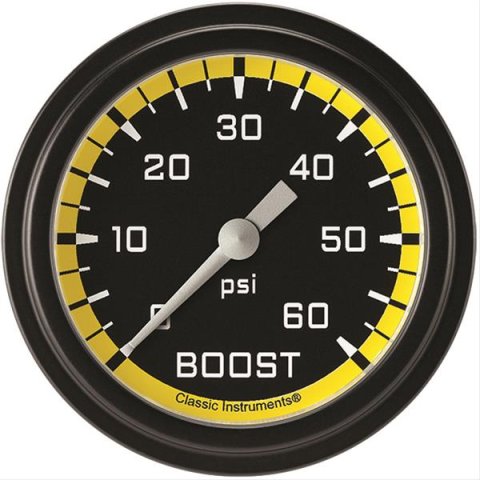 Classic Instruments Auto Cross Yellow Series Gauges AX343YBLF Gauge, Series, Boost, 60 psi, 2 5/8 in., Low Step Bezel, Analog, Electrical, Each