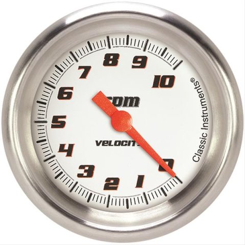 Classic Instruments Velocity Series Tachometers VS383WAPF Gauges, Tachometers, 0-10,000 rpm, Analog, Electrical, 2 5/8 in., White Face, Black with Orange Outline Numbers, Shift Light, Each