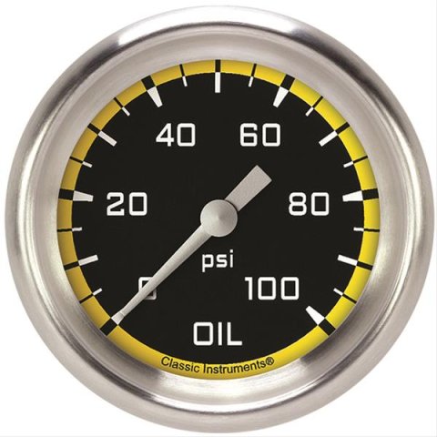 Classic Instruments Auto Cross Yellow Series Gauges AX381YAPF Gauge, Series, Oil Pressure, 0-100 psi, 2 5/8 in., Performance Bezel, Analog, Electrical, Each